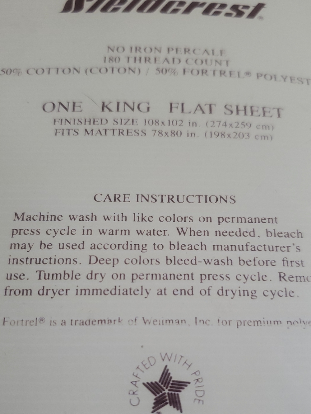 New In Pkg Fieldcrest 180 Count 1 King Flat Sheet Cream Blue Print - Picture 7 of 8